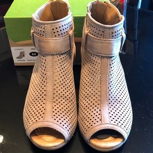 Earth Suede Perforated Peep-toe Booties - Intrepid